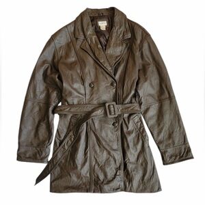 Vintage TOGETHER 80s 90s brown leather bomber moto biker jacket coat oversized L